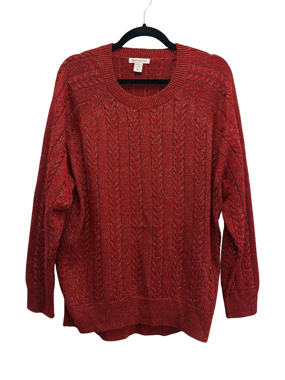 NWT Athleta Crossroads Crew Sweater XL Decadent Red Metallic Merino Blend